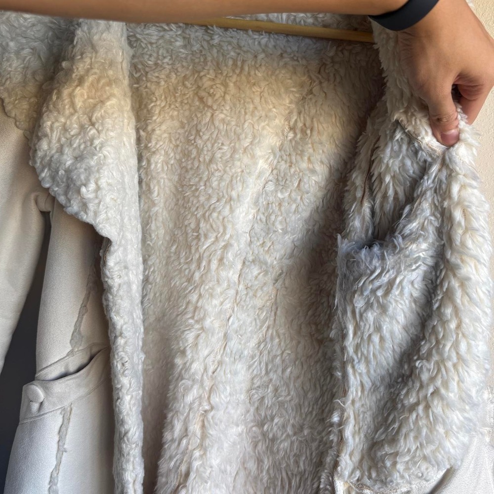 Bebe Cream Faux Shearling Penny Lane Afghan Coat Y2K Boho Corset Back Large - Picture 4 of 8
